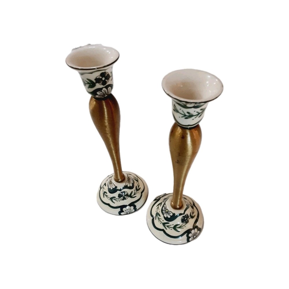 Candle Holders Set Of 2 Ceramic French Country Floral 10" Cottage Core Chic